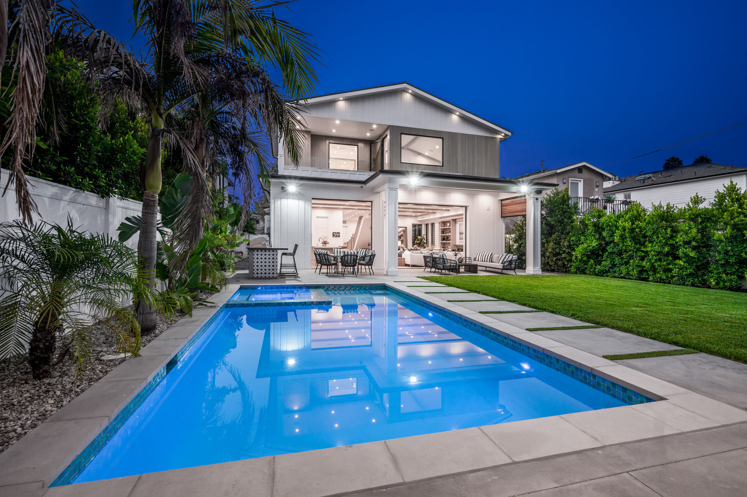 An exterior view of a contemporary new home in Los Angeles.