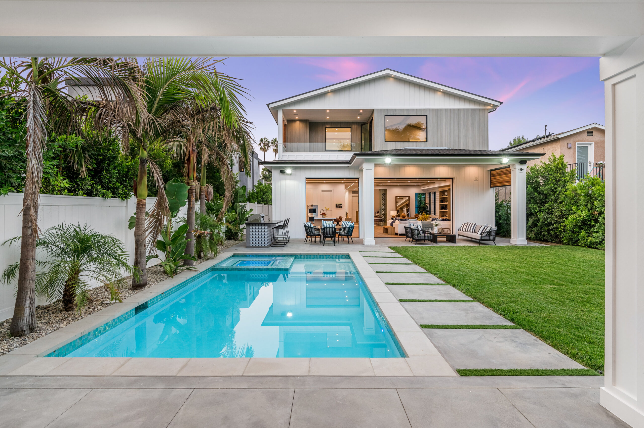 An exterior view of a contemporary new home in Los Angeles.