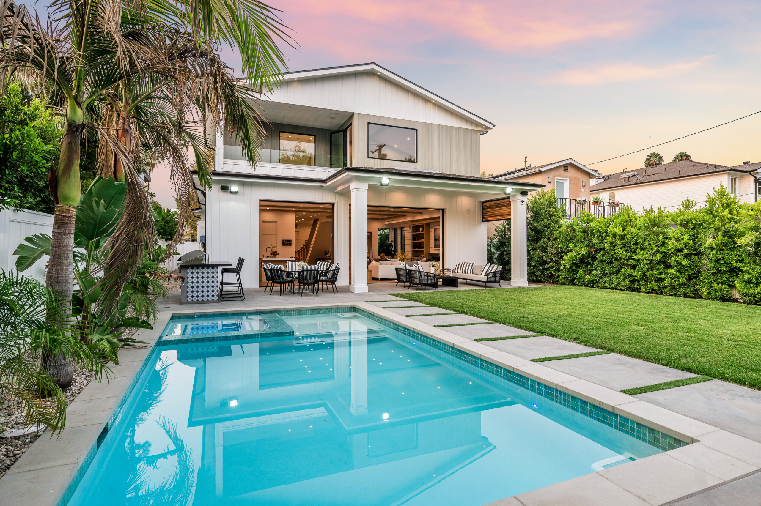 An exterior view of a contemporary new home in Los Angeles.