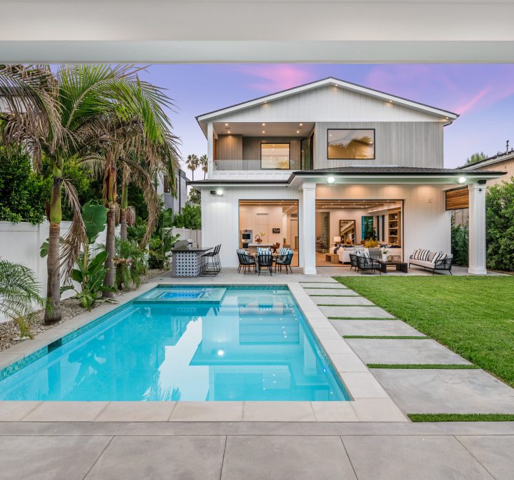 An exterior view of a contemporary new home in Los Angeles.