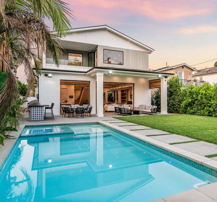 An exterior view of a contemporary new home in Los Angeles.